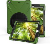 Voor iPad 10.2 （2019） 360 graden rotatie pc + siliconen beschermhoes met houder en polsband (legergroen)