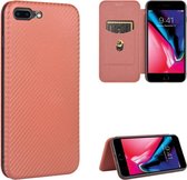 Voor iPhone 7 Plus / 8 Plus Koolstofvezeltextuur Magnetisch Horizontaal Flip TPU + PC + PU lederen tas met kaartsleuf (bruin)