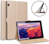 Voor Huawei MediaPad T5 / Enjoy Tablet 10.1 2018 Ultradunne Koolstofvezel Horizontale Flip PU Lederen Tablet Case met 3-niveau Houder (Goud)
