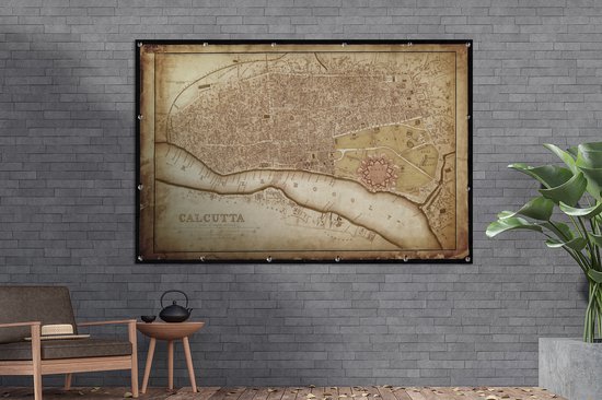 Illustration d'une ancienne carte de Calcutta en Inde affiche de jardin 180x120 cm - Toile de jardin / Toile d'extérieur / Peintures d'extérieur (décoration de jardin) XXL / Groot format!