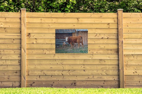 Affiche de jardin vache brune au veau toile en vrac 80x60 cm - Toile de jardin / Toile d'extérieur / Peintures d'extérieur (décoration de jardin)