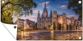 Tuinposter Sagrada Familia - Barcelona - Zonsondergang - 80x40 cm - Wanddecoratie Buiten - Tuinposter - Tuindoek - Schuttingposter - Tuinschilderij