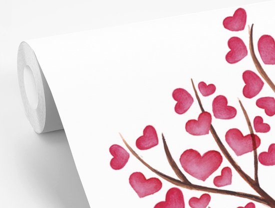 Papier peint photo vinyle - Une illustration d'un arbre avec des coeurs largeur 300 cm x hauteur 300 cm - Tirage photo sur papier peint (disponible en 7 tailles)