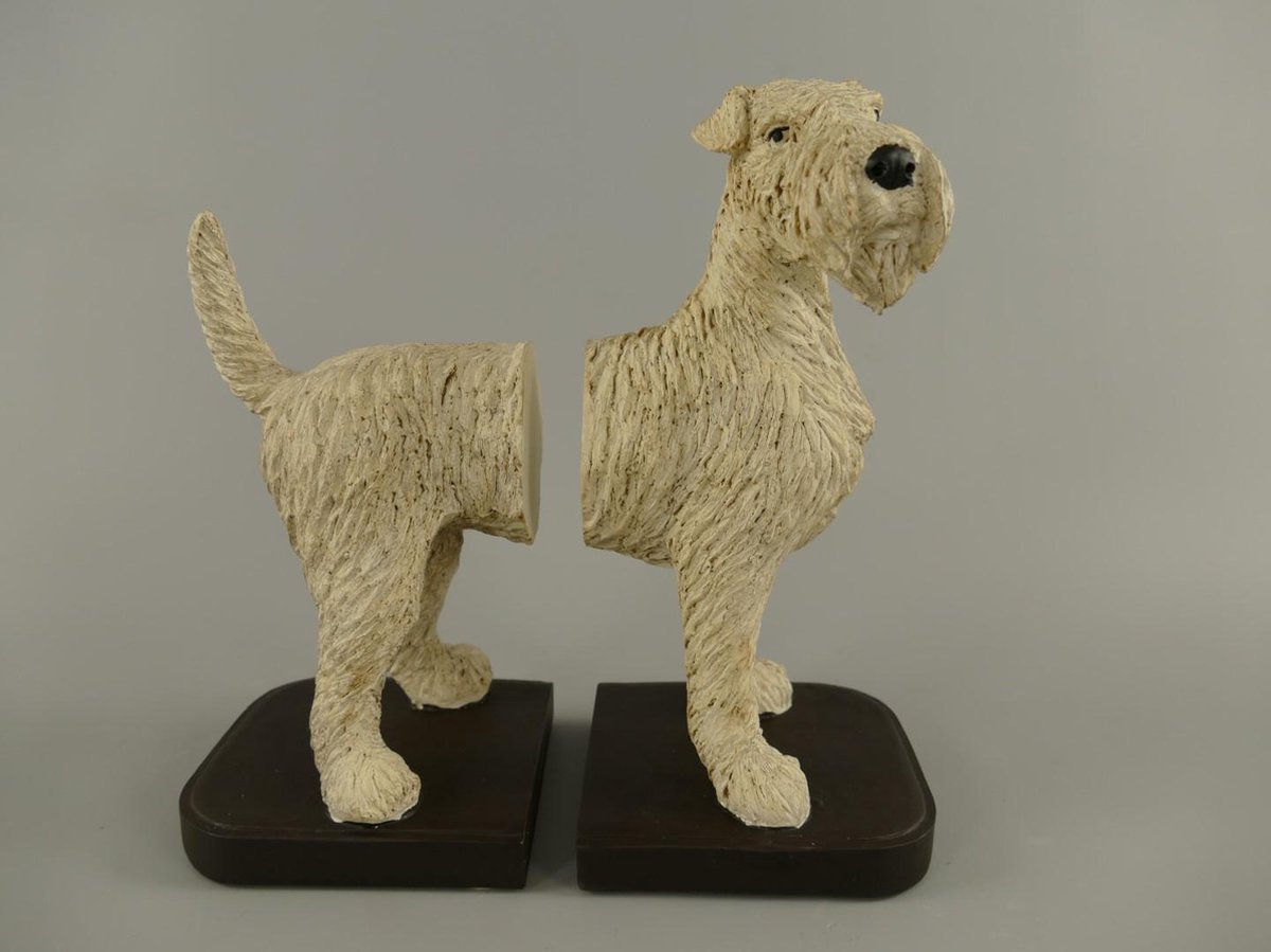 Boekensteun - Witte hond - Klassieke look, set van 2 - 25 cm hoog