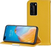 Voor Huawei P40 Pro Litchi Texture Effen kleur Horizontaal Flip Leren Case met Beugel & Kaartsleuven & Portemonnee & Lanyard (Geel)