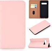 Voor Galaxy S10 Plus effen kleur mat magnetische horizontale flip lederen tas met kaartsleuven en houder (roze)