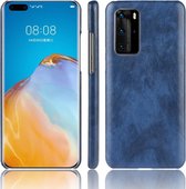 Voor Huawei P40 Pro Shockproof Litchi Texture PC + PU Case (blauw)