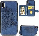 Voor iPhone XS Max Mandala reliÃ«f magnetische doek PU + TPU + pc-hoes met houder en kaartsleuven en portemonnee en fotolijst en riem (blauw)
