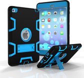 Contrasterende kleur siliconen + pc schokbestendige hoes voor iPad mini 5 / mini 4, met houder (zwart blauw)