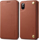 Voor iphone xs max denior v4 luxe auto koeienhuid horizontale flip lederen case met houder & kaartsleuven & portemonnee (bruin)