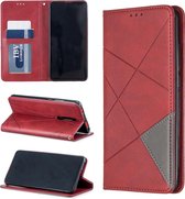 Ruit textuur horizontale flip magnetische lederen tas met houder en kaartsleuven voor xiaomi redmi k20 / k20 pro / mi 9t (rood)