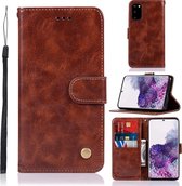 Voor Galaxy S20 retro textuur magnetische horizontale flip lederen tas met houder en kaartsleuven en portemonnee (bruin)