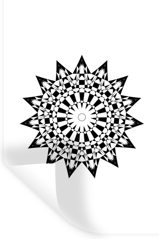 Muurstickers - Sticker Folie - Illustratie van een zwart-witte mandala in de vorm van een ster - 60x90 cm - Plakfolie - Muurstickers Kinderkamer - Zelfklevend Behang - Zelfklevend behangpapier - Stickerfolie
