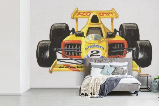 voordeel genezen Agressief Behang - Fotobehang Illustratie van een gele race auto - Breedte 360 cm x  hoogte 240 cm | bol.com