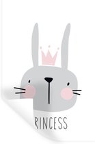 Muurstickers - Sticker Folie - Illustratie met een blozend konijn en de quote "Princess" - 80x120 cm - Plakfolie - Muurstickers Kinderkamer - Zelfklevend Behang - Zelfklevend behangpapier - Stickerfolie