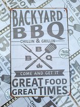 BBQ | Backyard | Great food great times | 20 x 30cm | wandborden metaal