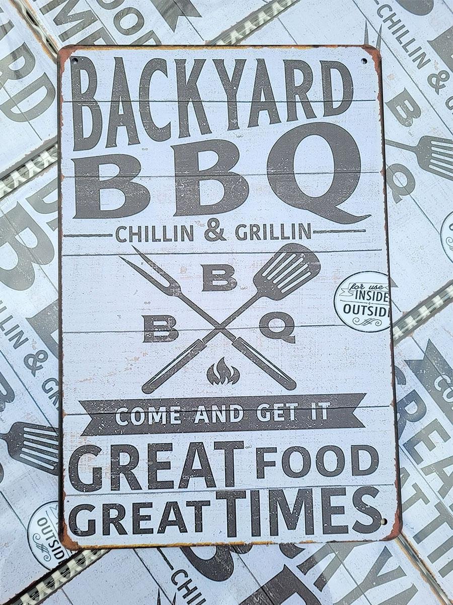 BBQ | Backyard | Great food great times | 20 x 30cm | wandborden metaal | wanddecoratie | 