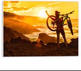 Forex - Trotse Mountainbiker op Berg - 40x30cm Foto op Forex