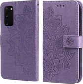 Voor Samsung Galaxy S20 FE 7-bloemblaadje Bloemen Embossing Patroon Horizontale Flip PU Lederen Case met Houder & Kaartsleuven & Portemonnee & Fotolijst (Lichtpaars)
