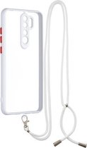 Voor Xiaomi Redmi Note 8 Pro Transparante pc + TPU-telefoonhoes met contrastkleurknop en nekkoord (wit)