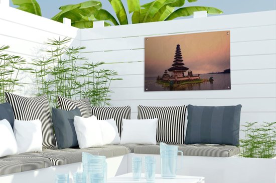 Décoration de jardin Temple Pura Ulun Danu Bratan à Bali pour ciel rose - 60x40 cm - Affiche de jardin - Toile de jardin