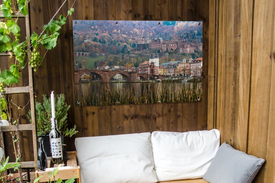 Tuinposter 120x80 cm - Tuindecoratie Heidelberg - Kasteel - Brug - Poster voor in de tuin - Buiten decoratie - Schutting tuinschilderij - Tuindoek muurdecoratie - Wanddecoratie balkondoek