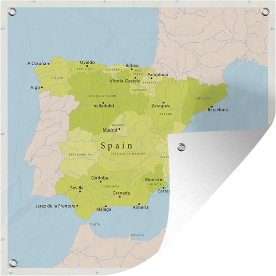 Tuinposters Illustratie van een kaart met Spanje in het groen - 50x50 cm - Tuindoek - Buitenposter