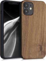 étui de téléphone kwmobile pour Apple iPhone 12 mini - Étui avec pare-chocs en marron foncé - Coque arrière - bois de noyer