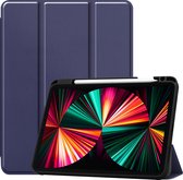 iPad Pro 2021 Hoes 12,9 Inch Book Case Hoesje Met Pencil Houder - Donker Blauw