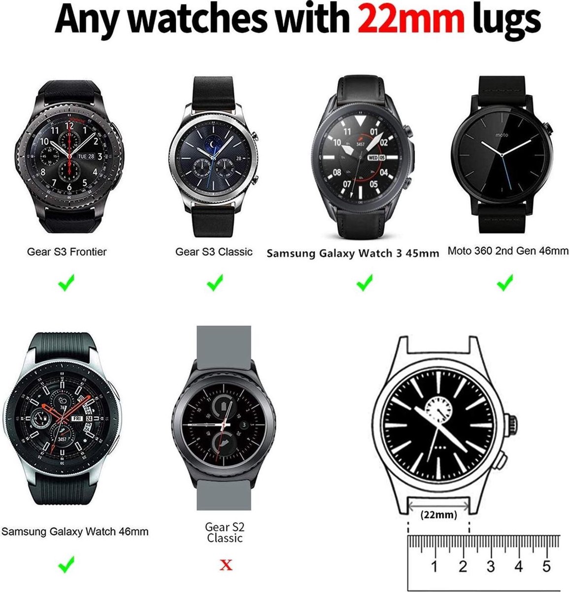 geschikt voor Samsung Gear S3 lederen bandje - beige - 46mm