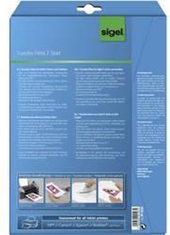 Papier transfert Sigel - Feuille jet d'encre - A4 - Vierge - 6 pièces de textile léger + 6 gratuites