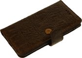 Made-NL Samsung Galaxy A20e Handgemaakte book case Bruin leer krokodillenprint hoesje