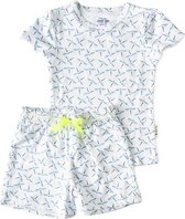 Little Label Pyjama Meisjes Maat 122-128 - Wit, Lichtblauw - Zachte BIO Katoen - Shortama - 2-delige zomer pyama meisjes - Vlindertjesprint