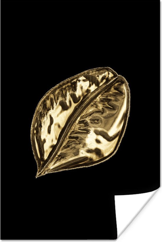 Feuille d'or à veines épaisses sur fond noir 60x90 cm