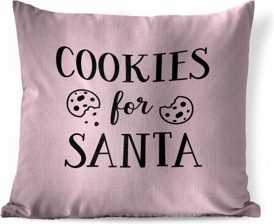 Sierkussens - Kussen - Quote Cookies for Santa muurdecoratie kerst pastel roze - 60x60 cm - Kussen van katoen