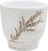 Bloempot voor Binnen en Buiten - Plantenbak - Plantenpot op voet - Beige - 9x9xh9cm - Rond Aardewerk