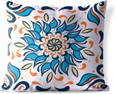 Buitenkussens - Tuin - Vierkant patroon van een blauwe zonnebloem op een lichte achtergrond - 40x40 cm