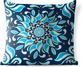 Buitenkussens - Tuin - Vierkant patroon op een donkerblauwe achtergrond met een blauwe bloem en versieringen - 45x45 cm