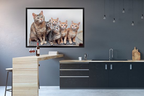 Photo encadrée - Cadre photo chatons curieux noir sans passe partout 120x80 cm - Affiche encadrée (Décoration murale salon / chambre)