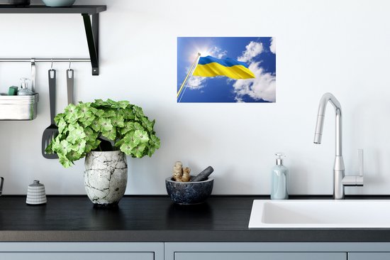Sticker Muursticker Drapeau de l'Ukraine - Drapeau de l'Ukraine par un après-midi ensoleillé - 30x20 cm - Film adhésif autocollant - Sticker mural repositionnable