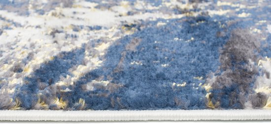 Tapiso Shine Tapis Salon Chambre Blauw Crème Or Moderne Poil Bas Abstrait Durable Tapis de Haute Qualité Taille - 80 x 150 cm