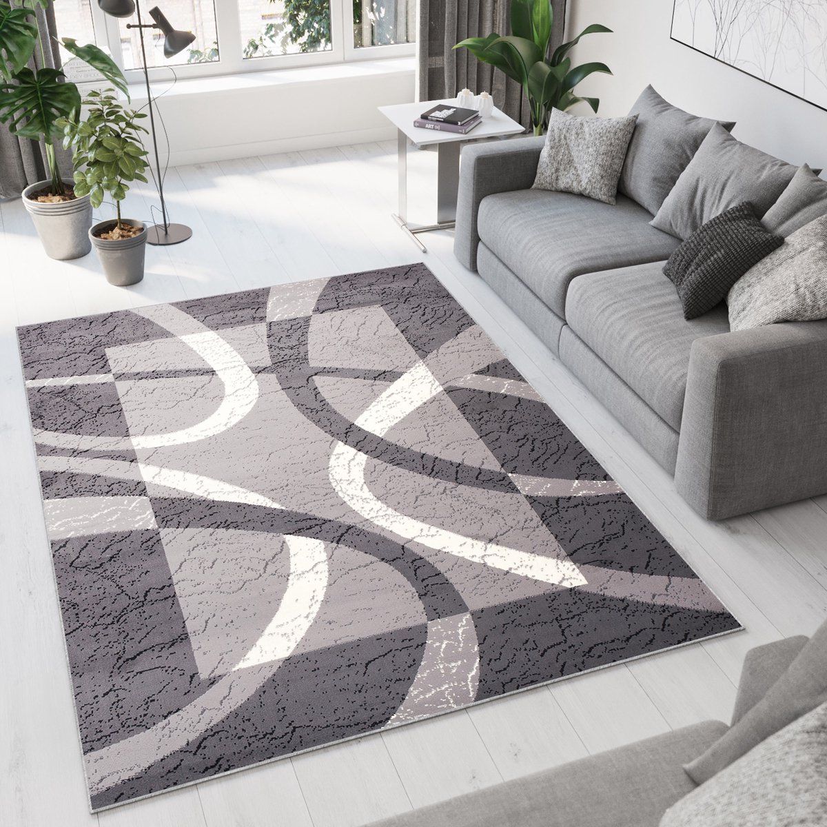 Tapiso Dream Vloerkleed Grijs Wit Modern Cirkels Woonkamer Tapijt Maat- 250x350