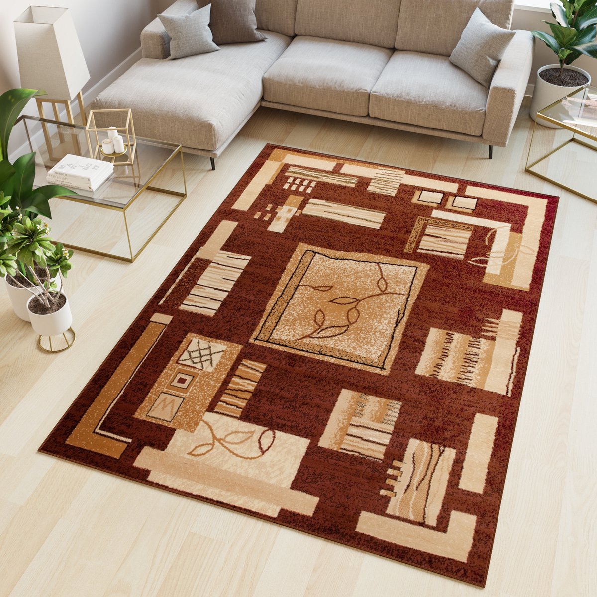 Tapiso Atlas PP Vloerkleed Bruin Klassiek Woonkamer Tapijt Maat- 100x200