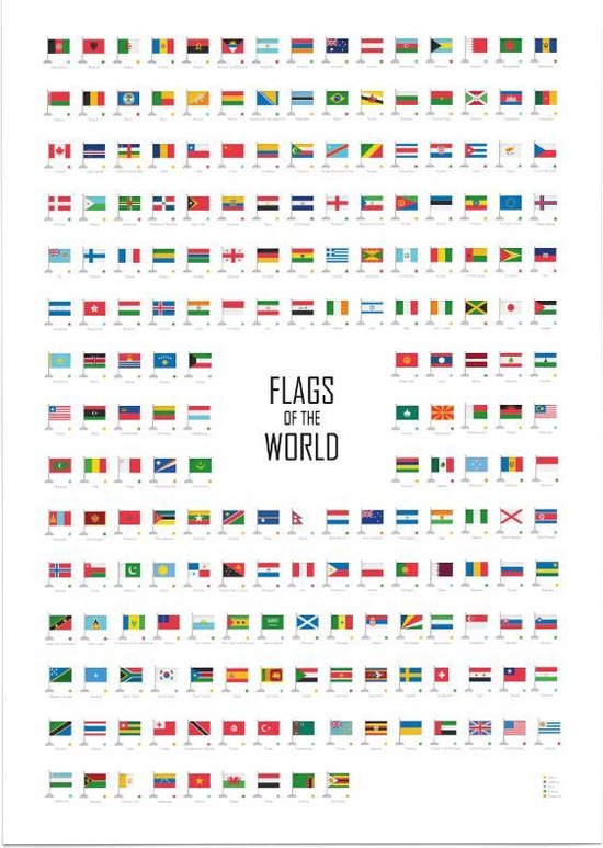 Educatieve poster (Posterpapier) - Flags of the World (Engelstalig) - 50 x 70 cm (B2)