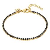 Twice As Nice Armband in goudkleurig edelstaal, tennis armband, zwarte zirkonia 2 mm 16 cm+3 cm