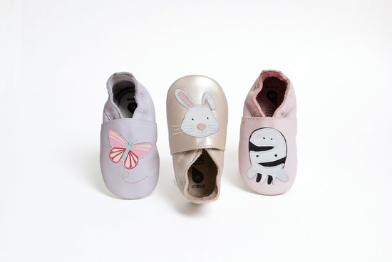 Chaussons Bébé Bobux Soft Soles – Cuir Blanc Freckles, Souples Et Confortables