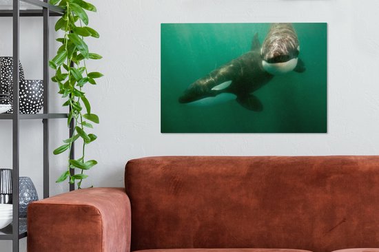 Deux Orcas dans la toile de l' eau 2cm 60x40 cm - impression photo sur toile peinture (Décoration murale salon / chambre à coucher) / Animaux sauvages Peintures Toile