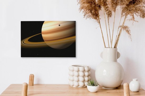 Saturne avec son anneau et une lune 30x20 cm - petit - Tirage photo sur toile (Décoration murale salon / chambre)