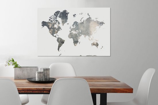 Wereldkaart du béton brut sur fond blanc 60x40 cm