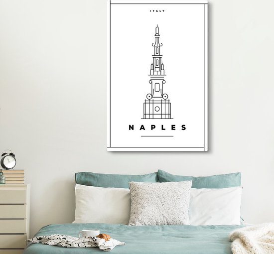 Illustration minimaliste de la métropole Naples 120x180 cm - Tirage photo sur toile (Décoration murale salon / chambre) XXL / Groot format!